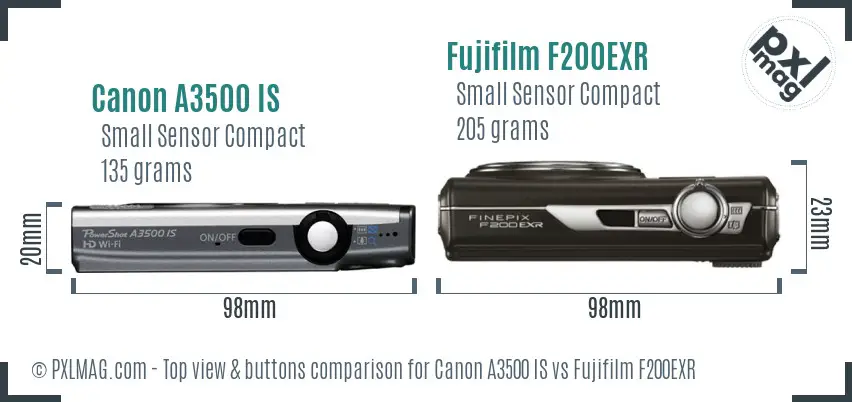 Canon A3500 IS vs Fujifilm F200EXR top view buttons comparison