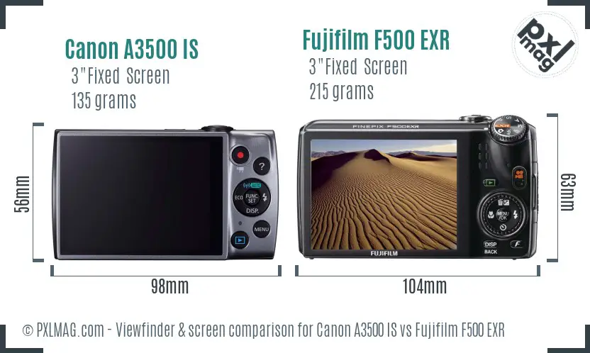 Canon A3500 IS vs Fujifilm F500 EXR Screen and Viewfinder comparison Canon A3500 IS vs Fujifilm F500 EXR Screen and Viewfinder comparison