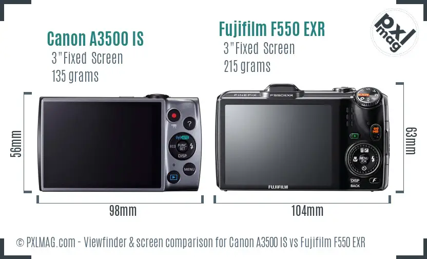Canon A3500 IS vs Fujifilm F550 EXR Screen and Viewfinder comparison