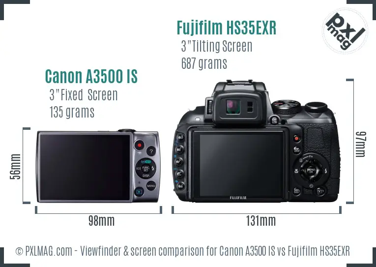 Canon A3500 IS vs Fujifilm HS35EXR Screen and Viewfinder comparison