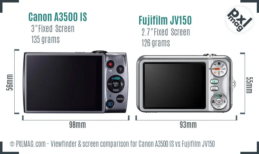 Canon A3500 IS vs Fujifilm JV150 Screen and Viewfinder comparison