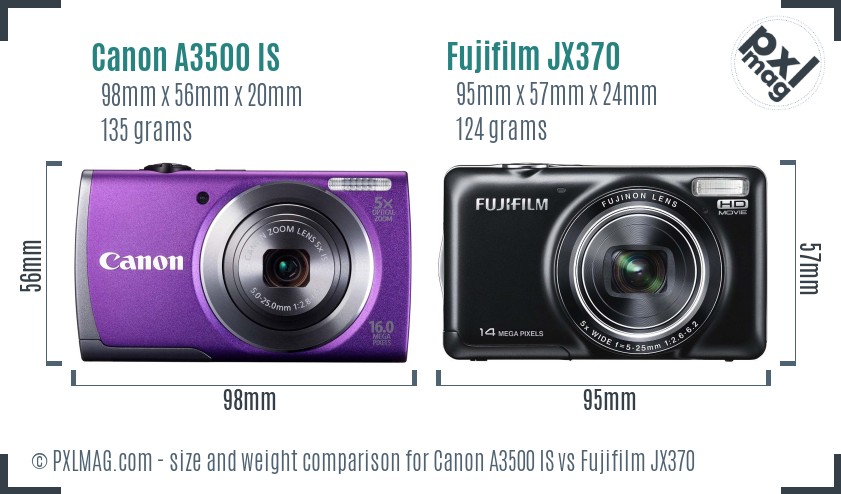 Canon A3500 IS vs Fujifilm JX370 size comparison Canon A3500 IS vs Fujifilm JX370 size comparison