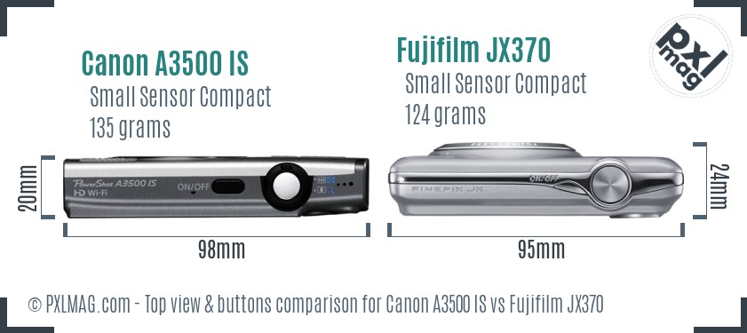 Canon A3500 IS vs Fujifilm JX370 top view buttons comparison