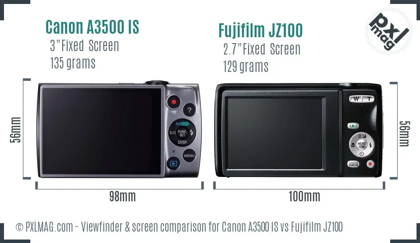 Canon A3500 IS vs Fujifilm JZ100 Screen and Viewfinder comparison