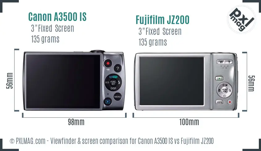 Canon A3500 IS vs Fujifilm JZ200 Screen and Viewfinder comparison