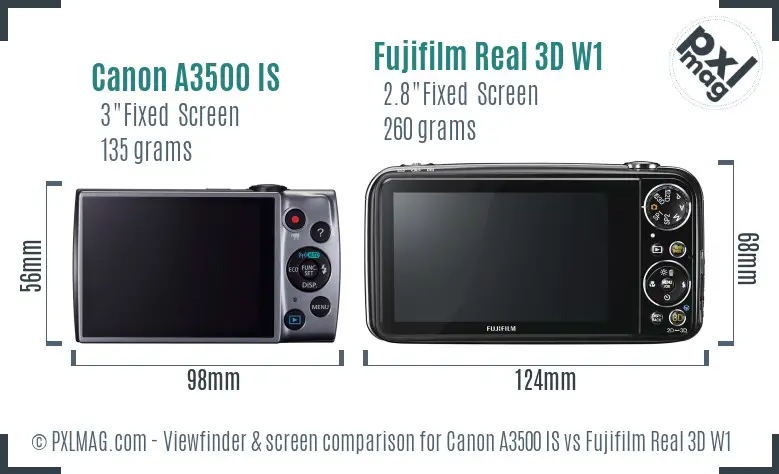 Canon A3500 IS vs Fujifilm Real 3D W1 Screen and Viewfinder comparison Canon A3500 IS vs Fujifilm Real 3D W1 Screen and Viewfinder comparison