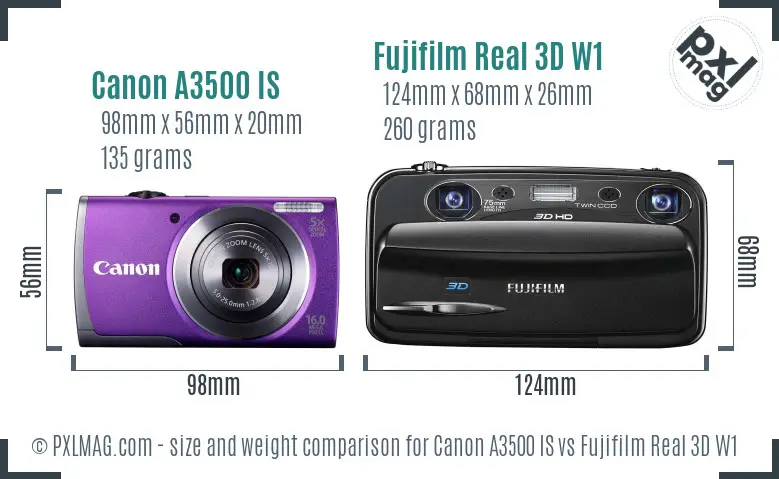 Canon A3500 IS vs Fujifilm Real 3D W1 size comparison Canon A3500 IS vs Fujifilm Real 3D W1 size comparison