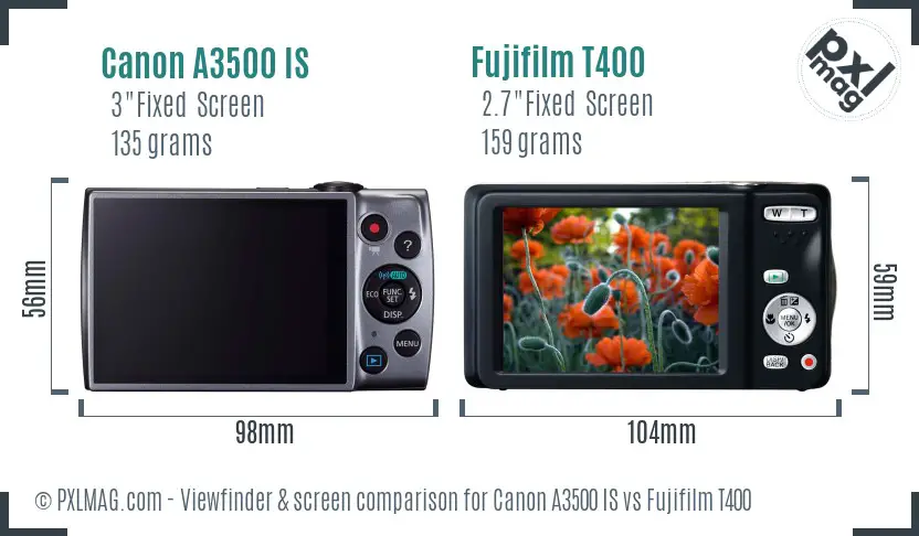 Canon A3500 IS vs Fujifilm T400 Screen and Viewfinder comparison