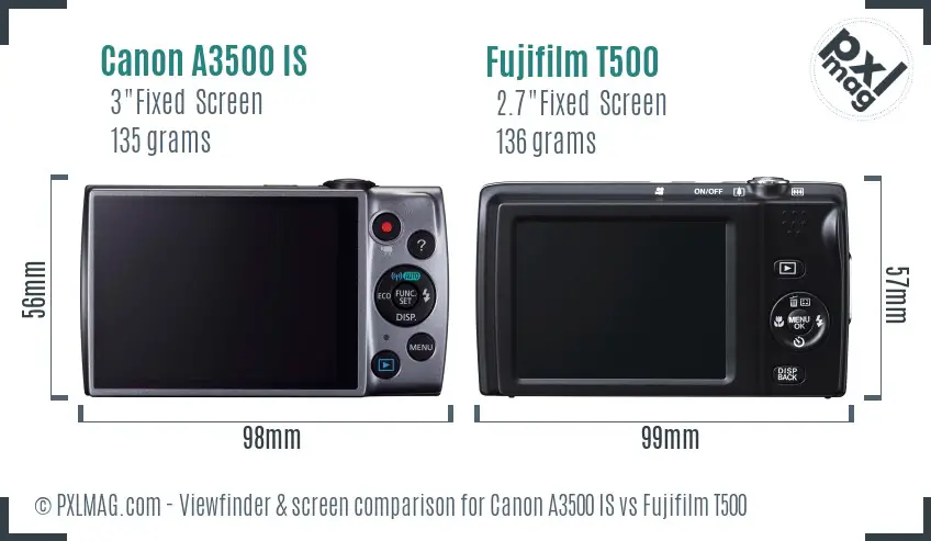 Canon A3500 IS vs Fujifilm T500 Screen and Viewfinder comparison