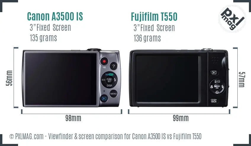 Canon A3500 IS vs Fujifilm T550 Screen and Viewfinder comparison