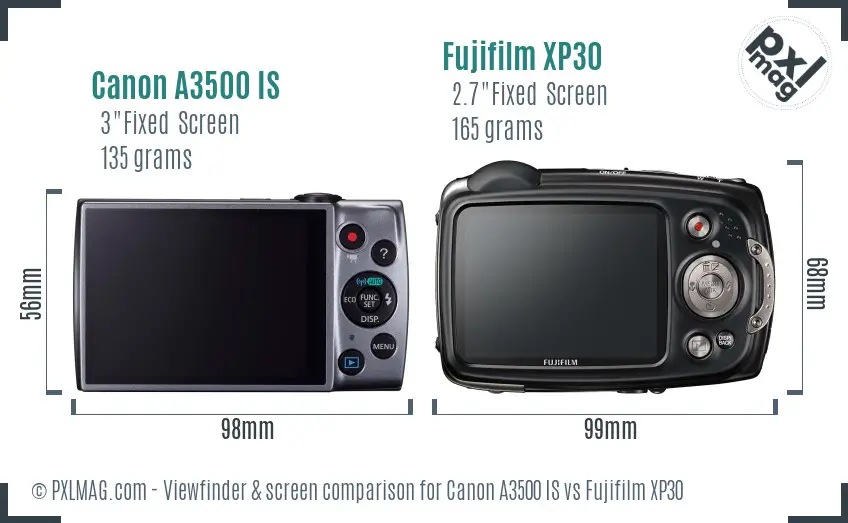 Canon A3500 IS vs Fujifilm XP30 Screen and Viewfinder comparison