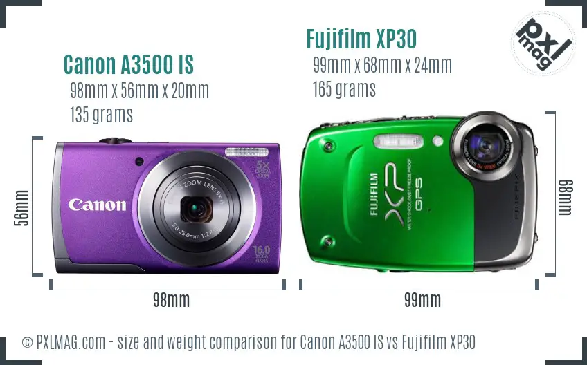 Canon A3500 IS vs Fujifilm XP30 size comparison