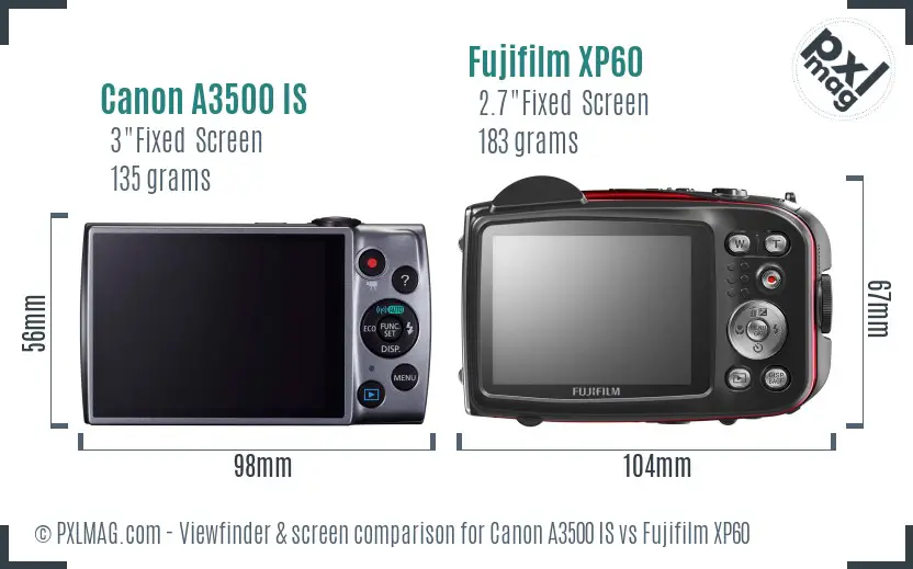 Canon A3500 IS vs Fujifilm XP60 Screen and Viewfinder comparison Canon A3500 IS vs Fujifilm XP60 Screen and Viewfinder comparison