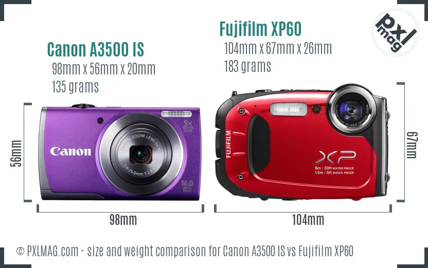 Canon A3500 IS vs Fujifilm XP60 size comparison Canon A3500 IS vs Fujifilm XP60 size comparison