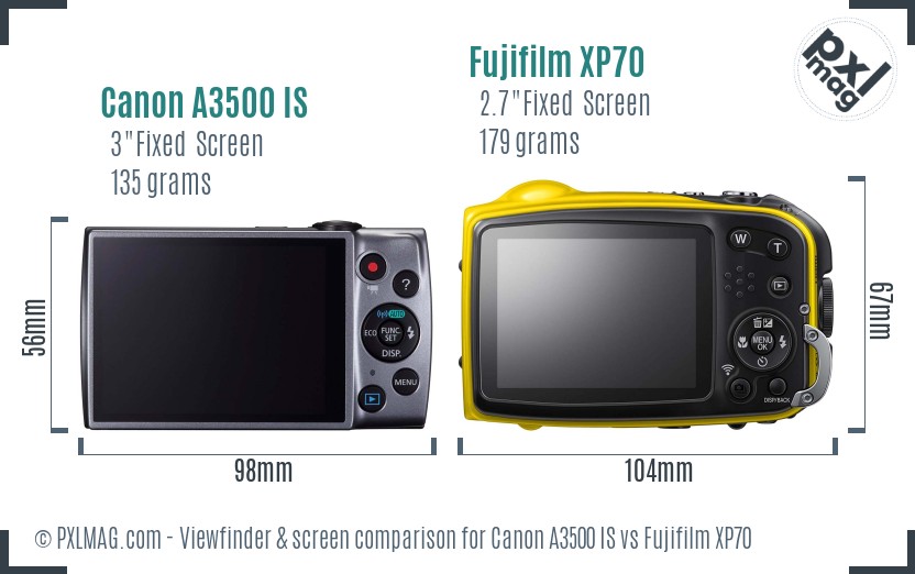 Canon A3500 IS vs Fujifilm XP70 Screen and Viewfinder comparison