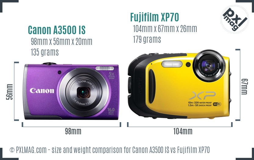Canon A3500 IS vs Fujifilm XP70 size comparison Canon A3500 IS vs Fujifilm XP70 size comparison