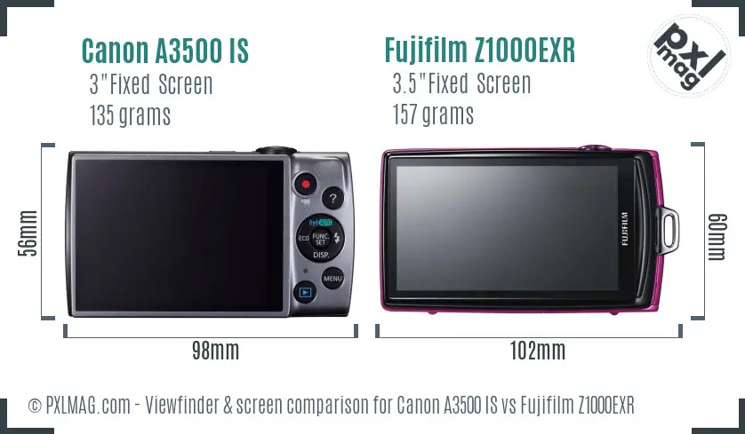 Canon A3500 IS vs Fujifilm Z1000EXR Screen and Viewfinder comparison