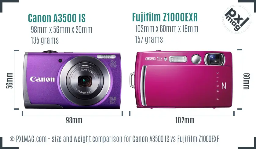 Canon A3500 IS vs Fujifilm Z1000EXR size comparison