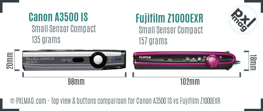 Canon A3500 IS vs Fujifilm Z1000EXR top view buttons comparison