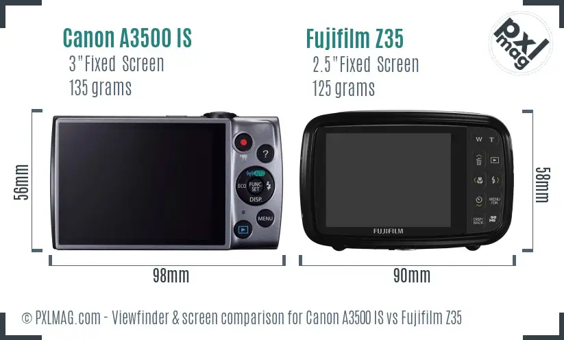 Canon A3500 IS vs Fujifilm Z35 Screen and Viewfinder comparison