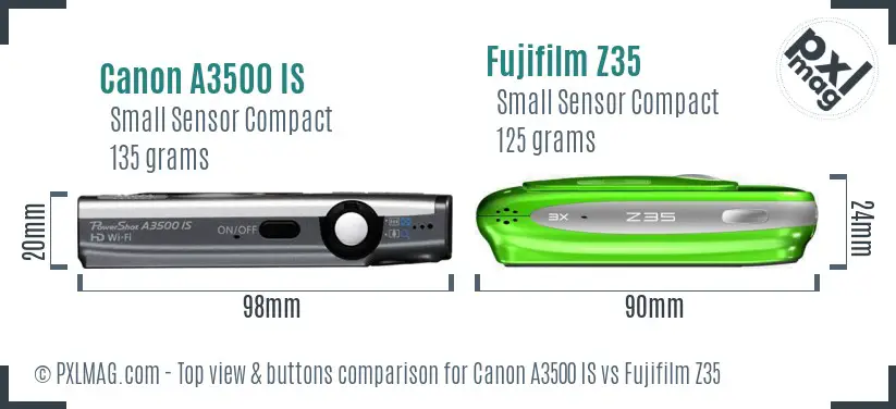 Canon A3500 IS vs Fujifilm Z35 top view buttons comparison
