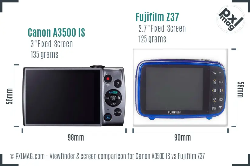 Canon A3500 IS vs Fujifilm Z37 Screen and Viewfinder comparison