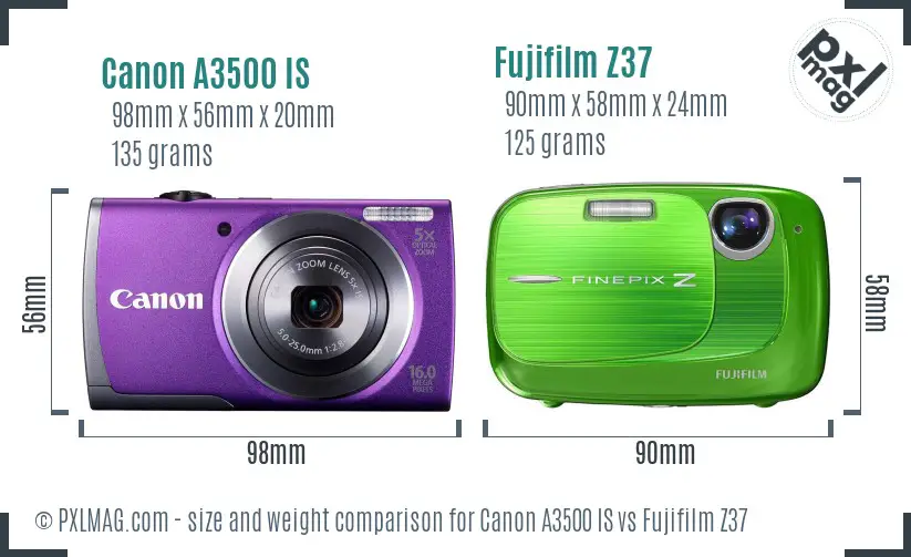 Canon A3500 IS vs Fujifilm Z37 size comparison