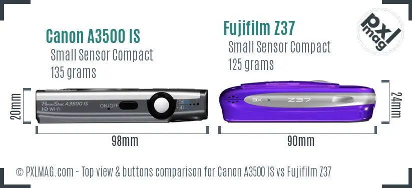 Canon A3500 IS vs Fujifilm Z37 top view buttons comparison