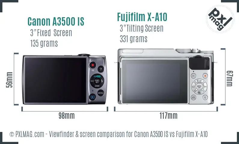 Canon A3500 IS vs Fujifilm X-A10 Screen and Viewfinder comparison