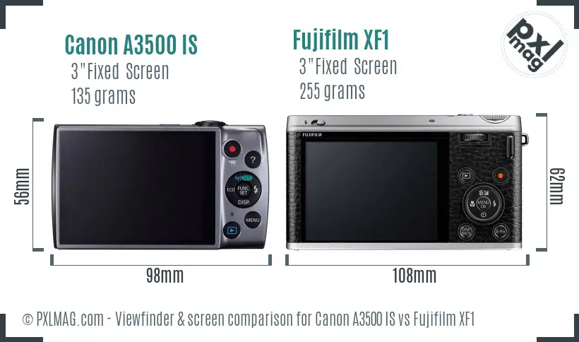 Canon A3500 IS vs Fujifilm XF1 Screen and Viewfinder comparison