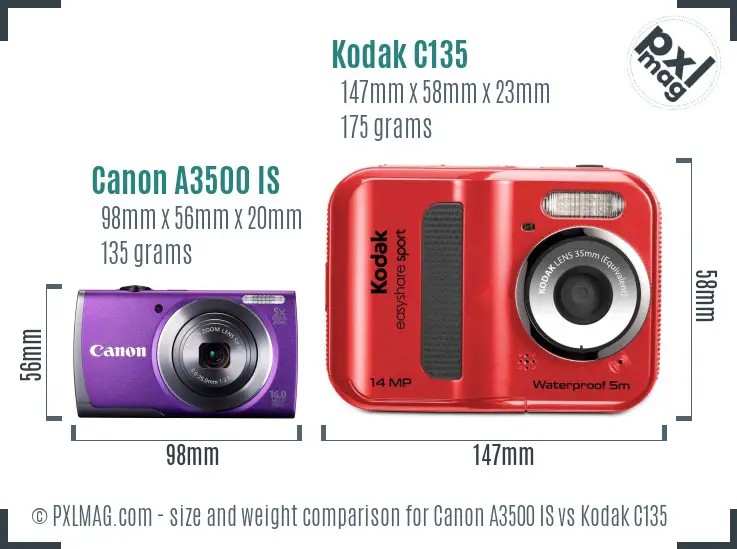 Canon A3500 IS vs Kodak C135 size comparison
