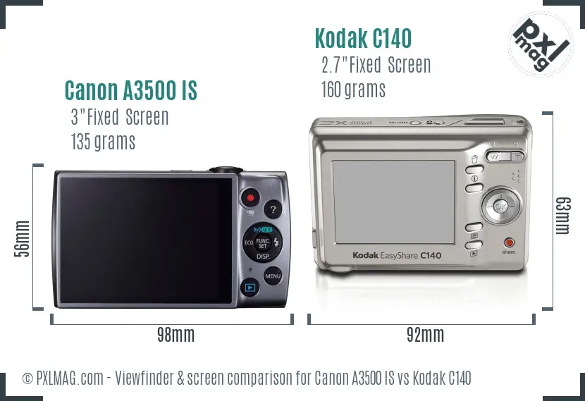 Canon A3500 IS vs Kodak C140 Screen and Viewfinder comparison