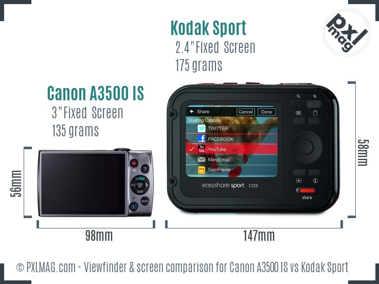 Canon A3500 IS vs Kodak Sport Screen and Viewfinder comparison