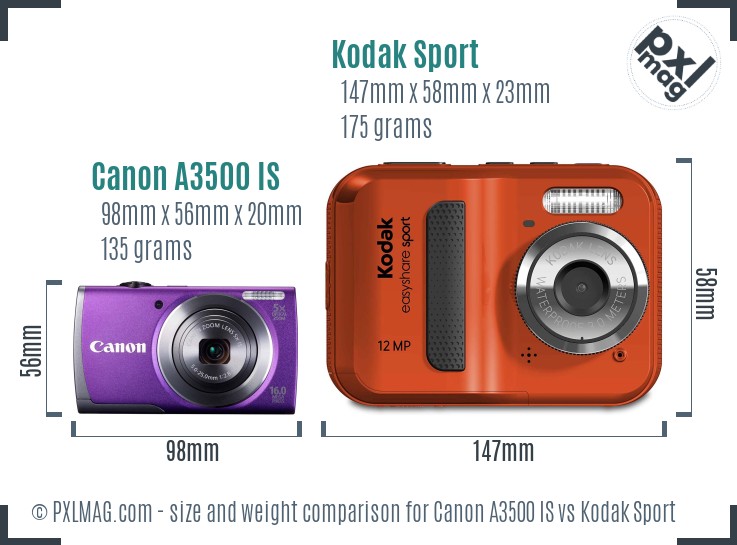 Canon A3500 IS vs Kodak Sport size comparison Canon A3500 IS vs Kodak Sport size comparison