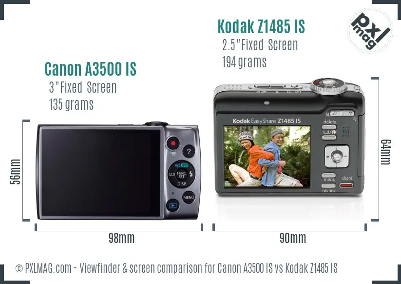 Canon A3500 IS vs Kodak Z1485 IS Screen and Viewfinder comparison Canon A3500 IS vs Kodak Z1485 IS Screen and Viewfinder comparison