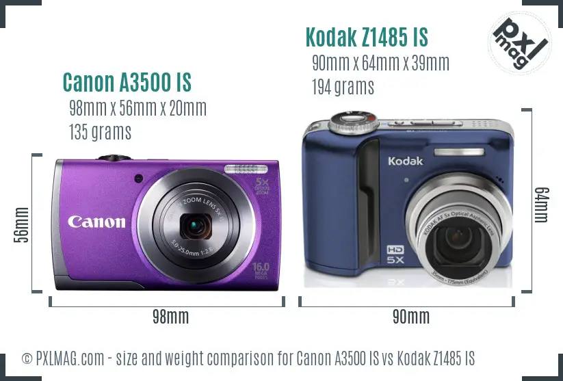Canon A3500 IS vs Kodak Z1485 IS size comparison Canon A3500 IS vs Kodak Z1485 IS size comparison