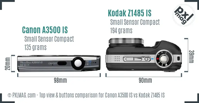 Canon A3500 IS vs Kodak Z1485 IS top view buttons comparison Canon A3500 IS vs Kodak Z1485 IS top view buttons comparison