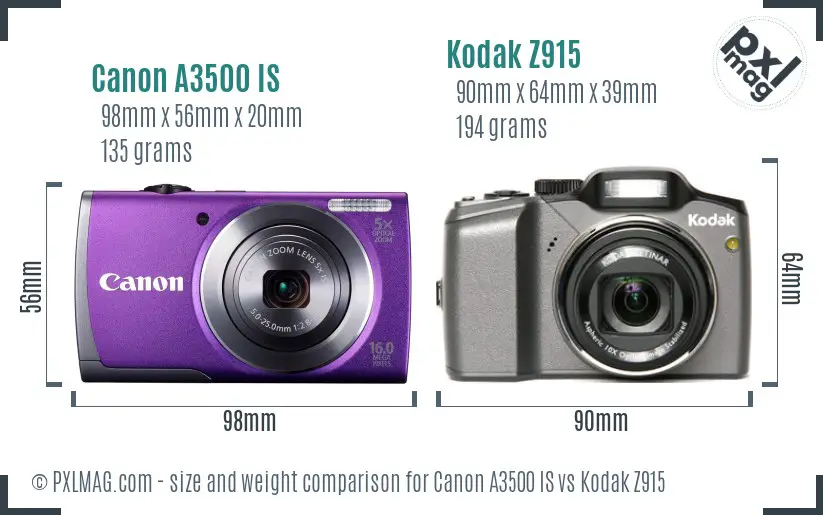 Canon A3500 IS vs Kodak Z915 size comparison