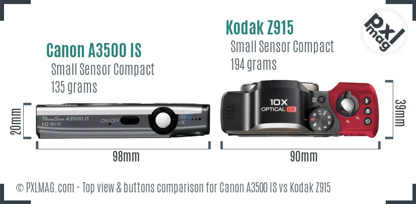 Canon A3500 IS vs Kodak Z915 top view buttons comparison