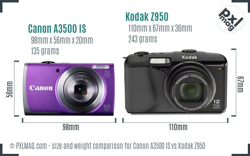 Canon A3500 IS vs Kodak Z950 size comparison