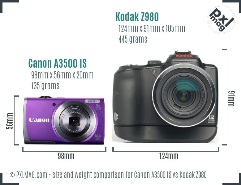 Canon A3500 IS vs Kodak Z980 size comparison