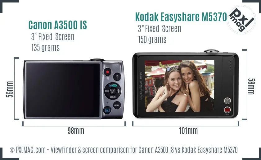 Canon A3500 IS vs Kodak Easyshare M5370 Screen and Viewfinder comparison