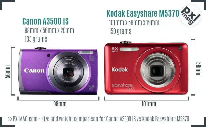 Canon A3500 IS vs Kodak Easyshare M5370 size comparison