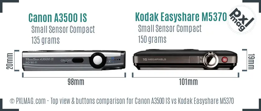 Canon A3500 IS vs Kodak Easyshare M5370 top view buttons comparison