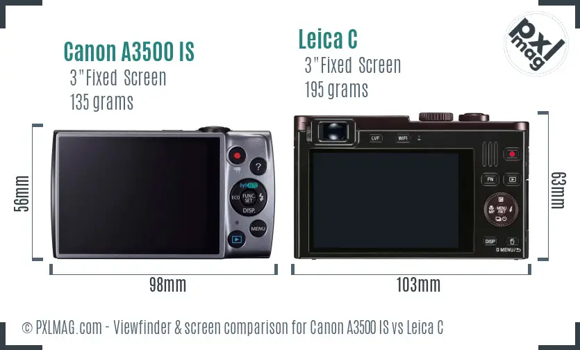 Canon A3500 IS vs Leica C Screen and Viewfinder comparison