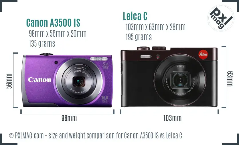 Canon A3500 IS vs Leica C size comparison
