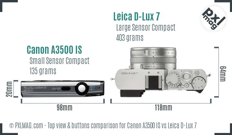 Canon A3500 IS vs Leica D-Lux 7 top view buttons comparison