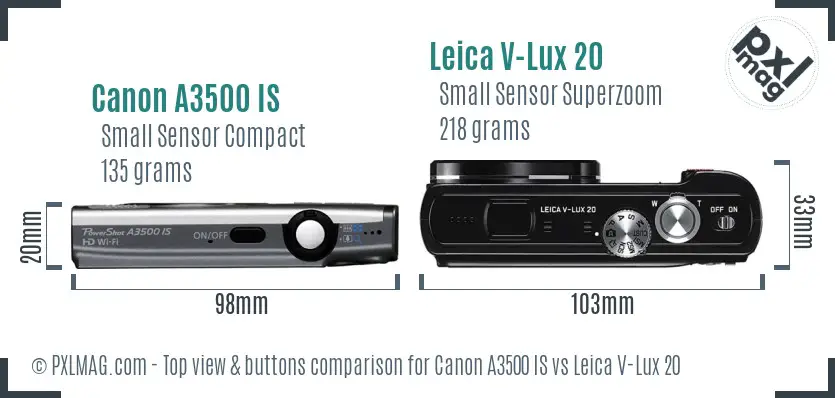 Canon A3500 IS vs Leica V-Lux 20 top view buttons comparison