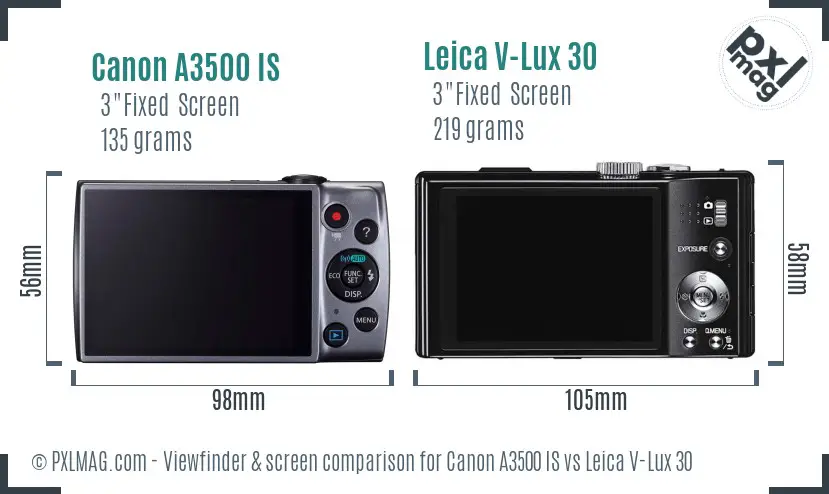 Canon A3500 IS vs Leica V-Lux 30 Screen and Viewfinder comparison