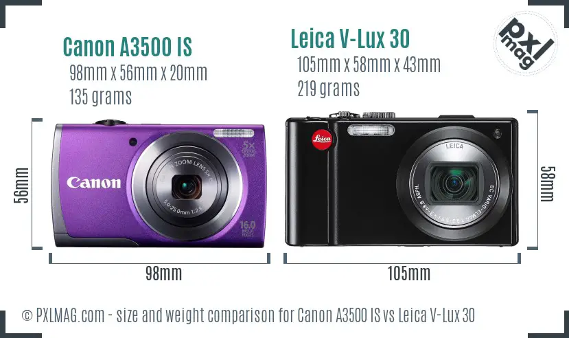 Canon A3500 IS vs Leica V-Lux 30 size comparison